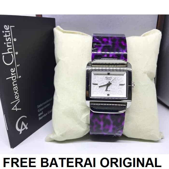 [Free Baterai] JAM TANGAN WANITA ALEXANDRE CHRISTIE AC 2416 / AC2416 SILVER PURPLE CERAMIC ORIGINAL GARANSI RESMI 1 TAHUN