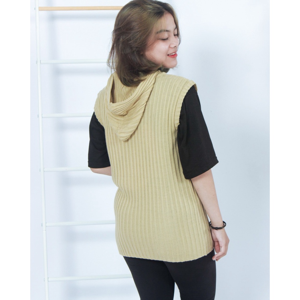 KALILA - CHOKKI Hoody Vest Atasan Rajut Halus Wanita Dewasa | Atasan Rajut Wanita