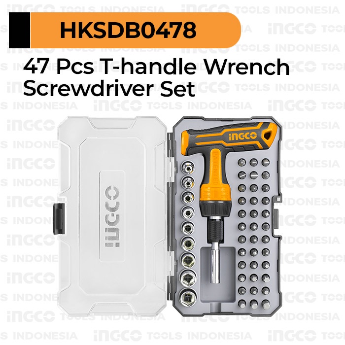 47-Pcs T-Handle Wrench Screwdriver Set INGCO HKSDB0478 Kunci Obeng T Toolkit Sepeda