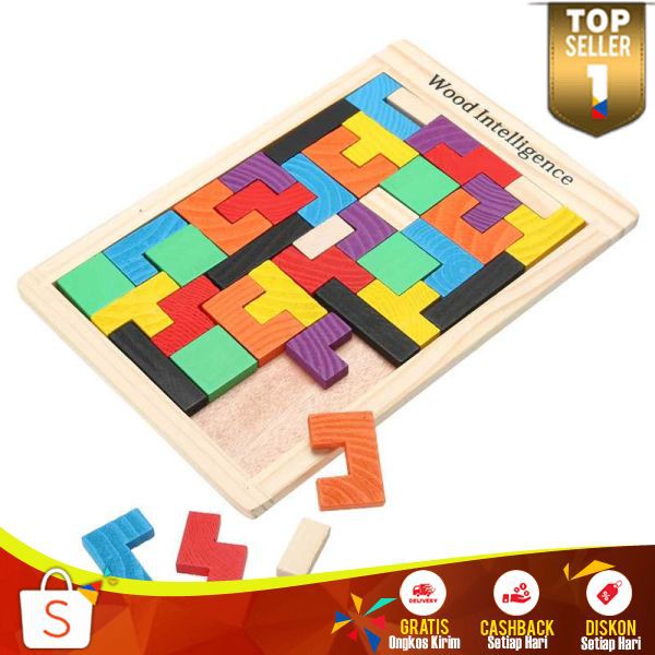 Mainan Puzzle Tangram Tetris Puzle Kayu Berkualitas Aman Nyaman Dimainkan Pazel Balok Mainan Anak