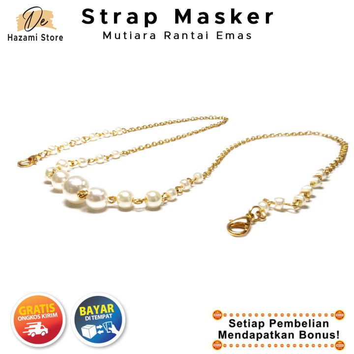BISA COD Strap Masker Rantai Mutiara Kalung Hijab Wanita Lucu Emas Korea Pengait Titanium Terbaru