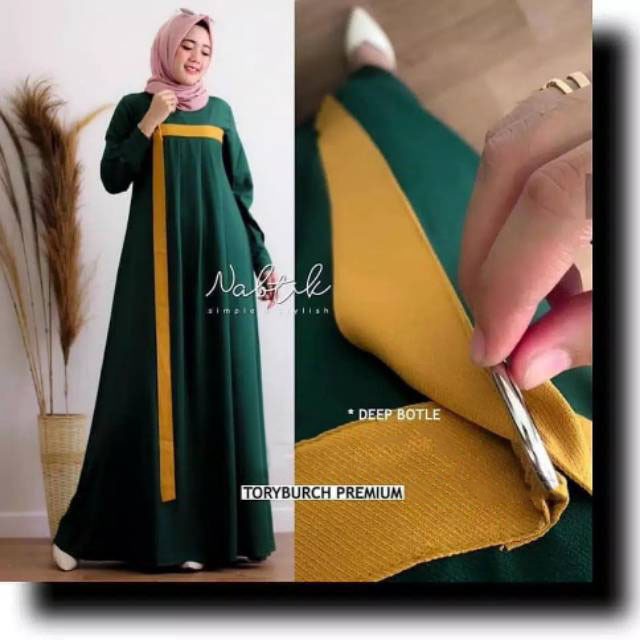 Baju Gamis Wanita Muslim Wanita Remaja Dewasa Kekinian Murah Terbaru - Hijau Botol