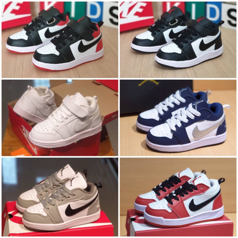 Sepatu Anak Laki Laki Dan Perempuan Jordan Low Putih Abu Abu Merah Gold