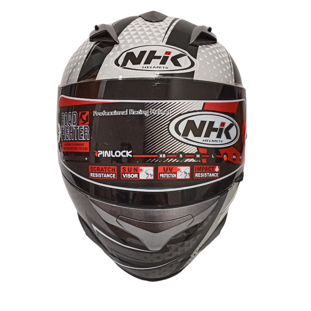 HELM NHK RACE PRO FLASH BLACK SILVER GLOSSY HELM FULL FACE NHK