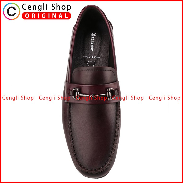 SEPATU PANSUS KULIT PLAYBOY PRIA ORIGINAL LOAFER CASUAL SEMI FORMAL BRANDED ASLI MERAH MAROON PL42