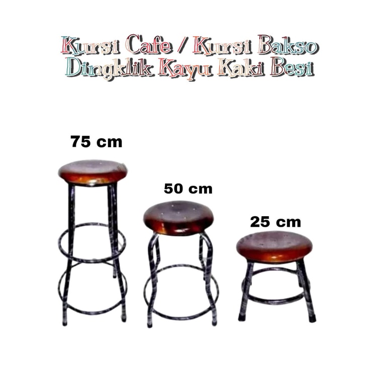 Kursi Cafe / Kursi Bakso Dingklik Kayu Bangku Besi Pendek / Panjang