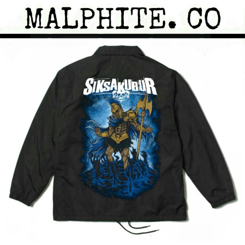 Coach Jacket SiksaKubur Windbreaker Motif Logo Band Musik Merch Metal Punk Rock And Roll Hitam Pria 