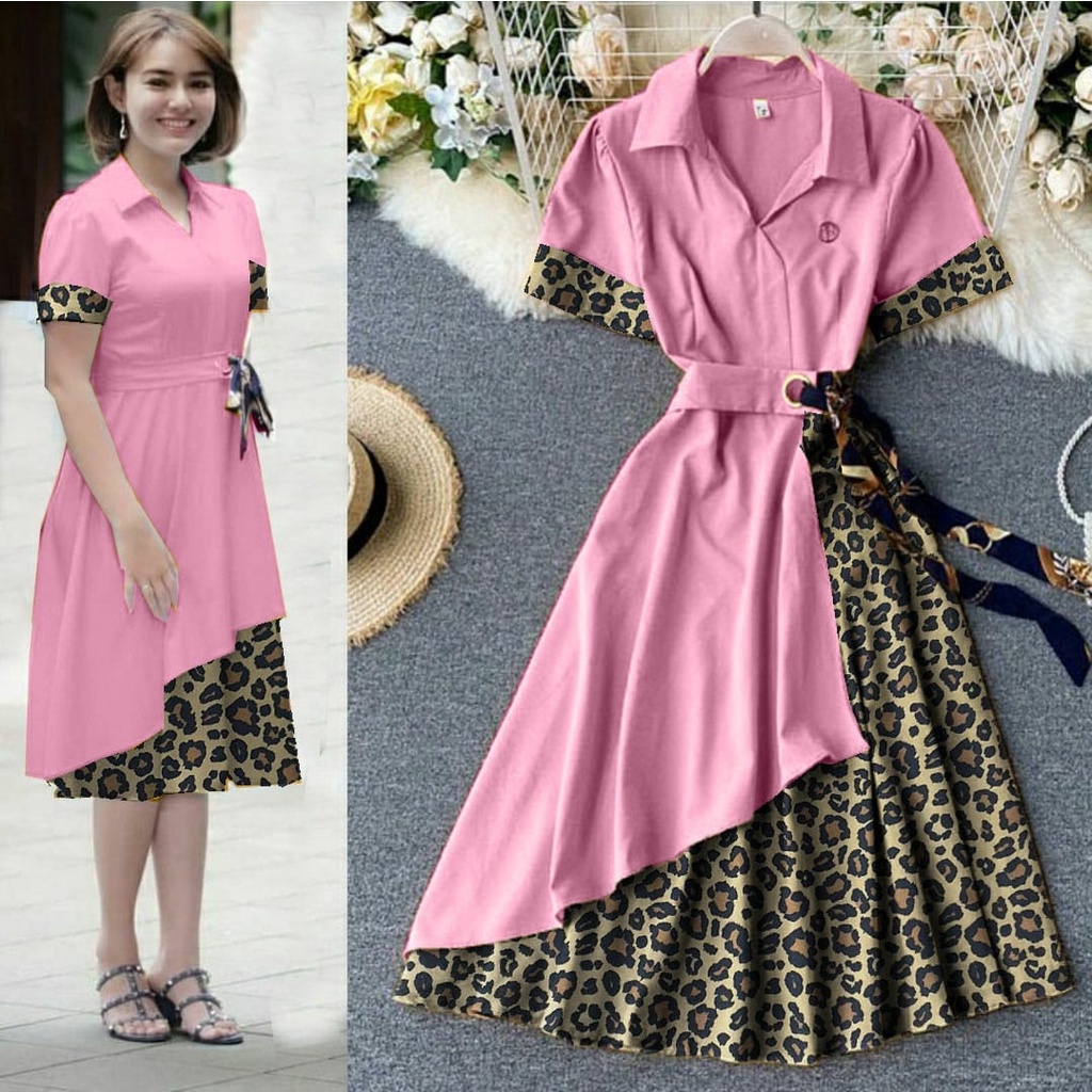 dres amanda leopard / Dress Korea terbaru / Imlek / gaun gereja kondangan/ Dress kondangan wedding dress / Dress vintage korea