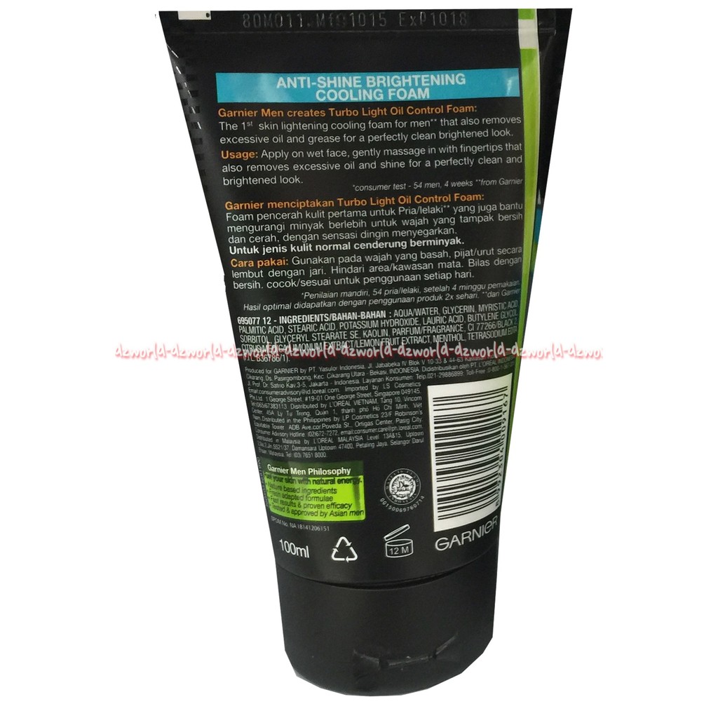 Garnier Men Turbolight 100ml Oir Control Cooling Foam Sabun Muka Pria Garnier