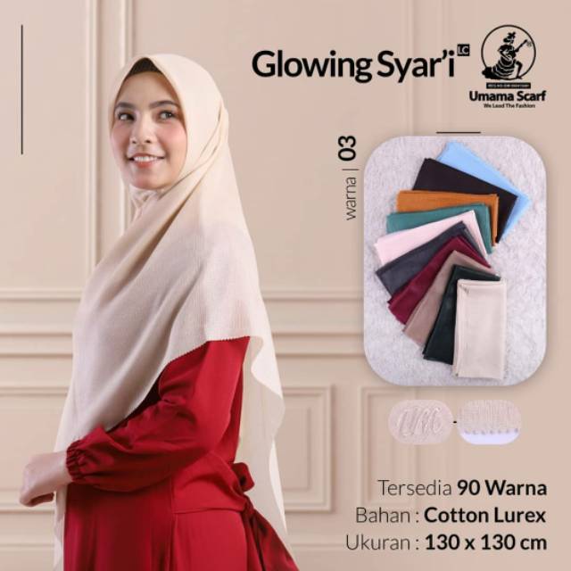 SEGIEMPAT GLOWING SYARI LC UMAMA SCARF / HIJAB JILBAB SQUARE GLOWING LUREX SYARI LASER CUT MURAH