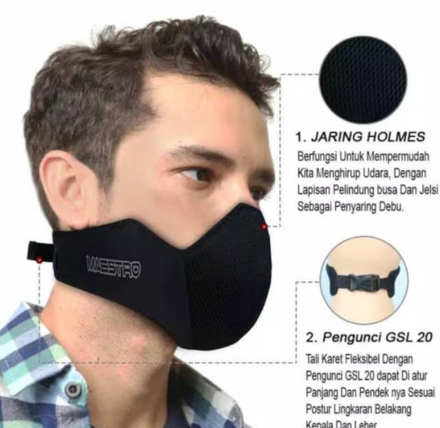 Masker Maestro Masker Anti polusi pelindung hidung dan mulut Pria dan Wanita