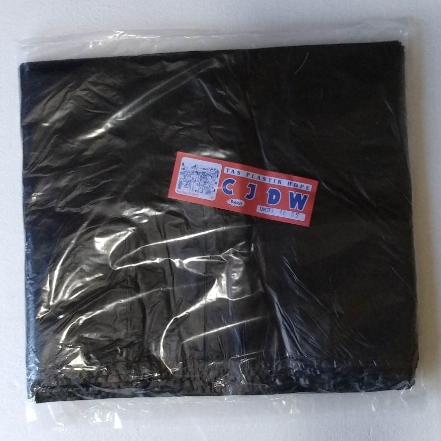 Tas kantong kresek plastik HD 40x65 merk CJDW 50 lbr hitam murah