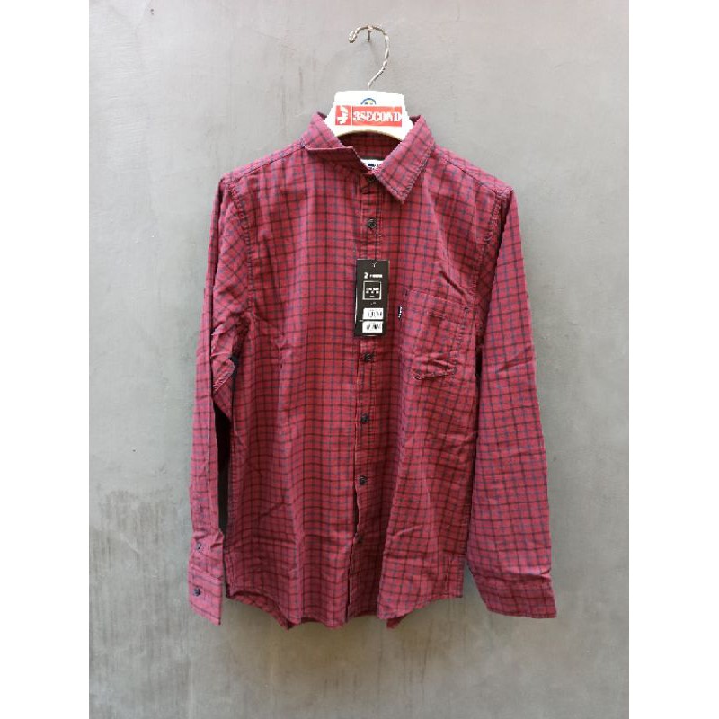 KEMEJA 3SECOND WARNA MERAH STRIPE GARIS BIRU ORIGINAL