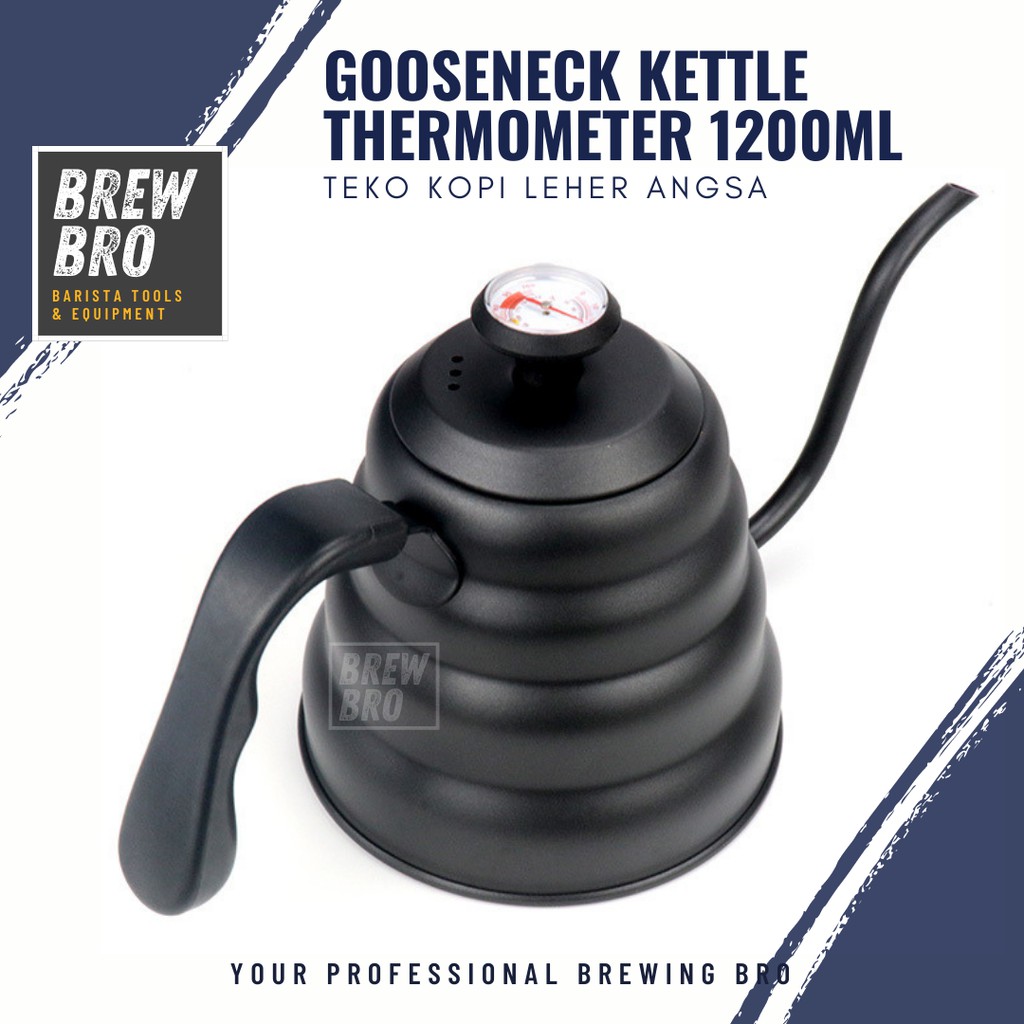 Jual Teko Leher Angsa Termometer 1200ml Hitam Ceret Kopi Gooseneck Kettle Thermometer V60 Pour 5142