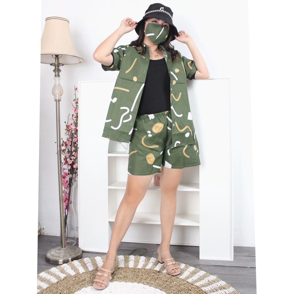 Morymony daily set homewar / setelan celana pendek / stelan baju wanita marble pastel-damon army