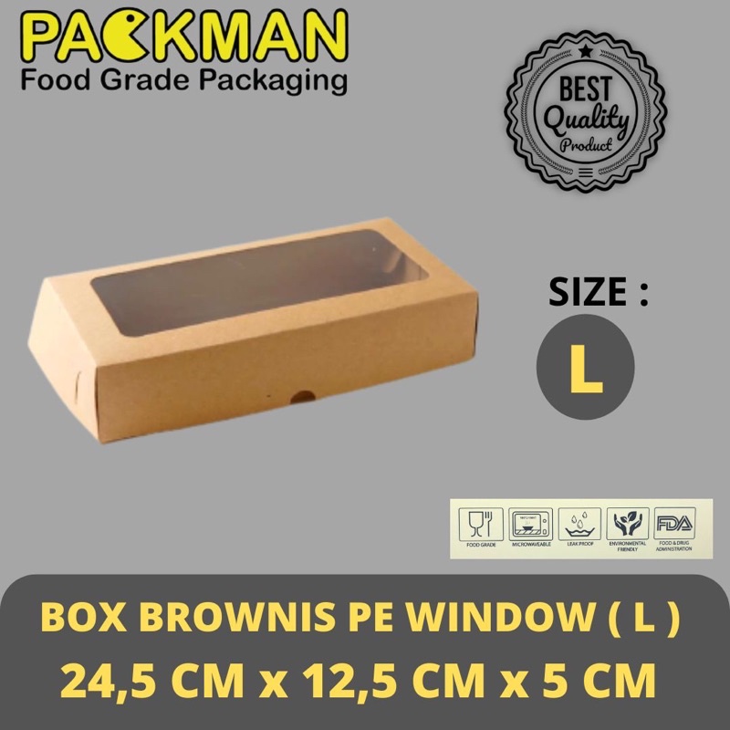 

KOTAK DUS KUE BROWNIS L WINDOW / BOX KRAFT ROTI CAKE LARGE - 24,5x12,5x5 - WINDOW JENDELA LAMINASI PE