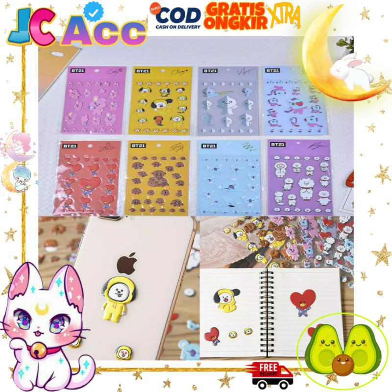 

JC ACC Stiker Timbul Karakter BT21 BTS / Sticker Karakter Lucu BT21 Army / Sticker Kartun BTS BT21