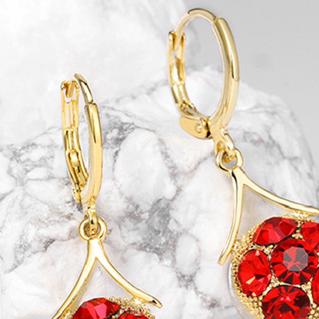 Hu Hu Hu Hu Hu Alat Bantu Pasang Kacamata♡ Anting Juntai Bentuk Bola Aksen Berlian Imitasi Warna Merah Gaya Korea Untuk Wanita