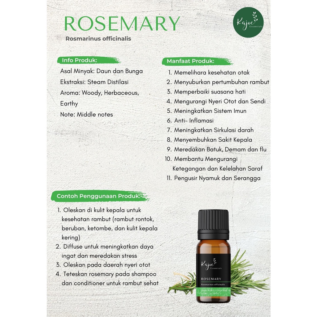 KAJOE Rosemary Essential Oil Minyak Atsiri Aromaterapi Aromatheraphy Diffuser