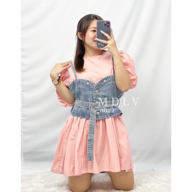 MDLV ~ 0022 Malfoy Jeans Set Premium Set Dress + Jeans Vest Set Korea Style Set Dress Rompi Jeans Fashion Import