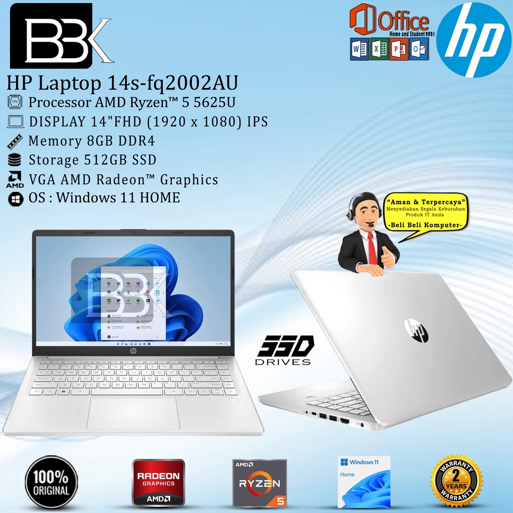 HP Laptop 14s-fq2002AU - Ryzen 5-5625U 8GB 512GB 14" FHD IPS W11 OHS