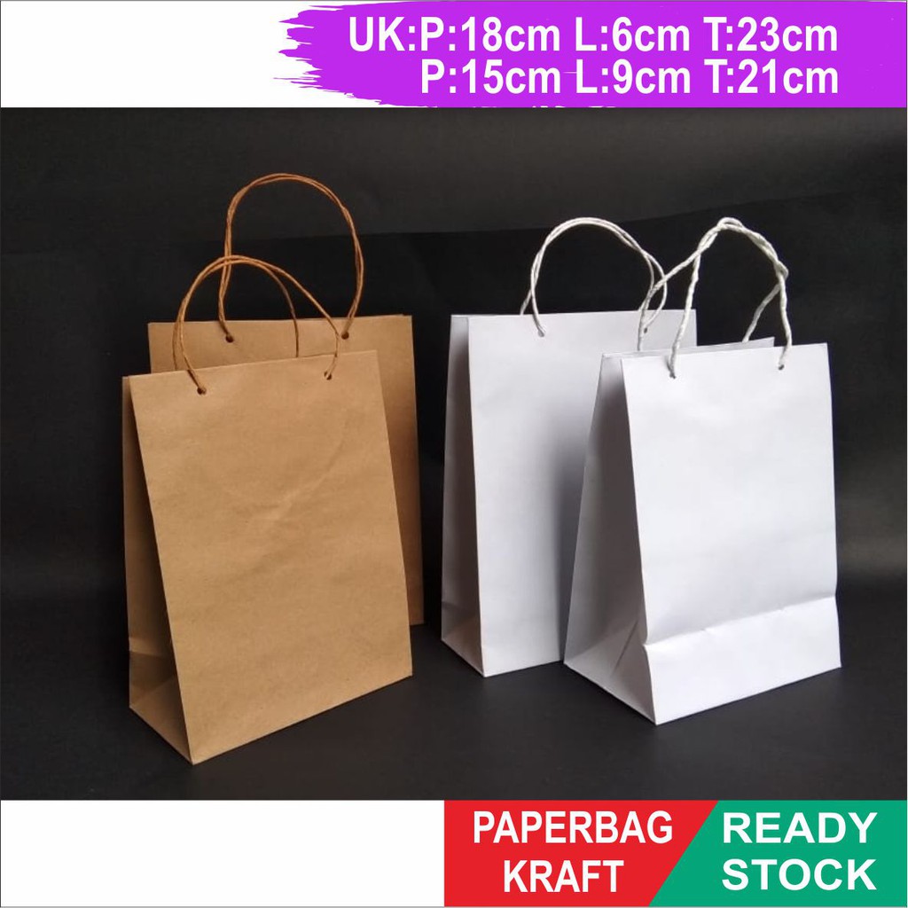 

Paper Bag Polos Tas Kertas Polos Paperbag polos bahan Kraft Ready Stock Uk 18x6x23 dan 15x9x21cm Isi 10 pcs
