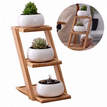 Rak Pot Kayu 3 Tingkat Rak Pot Bunga Susun 3