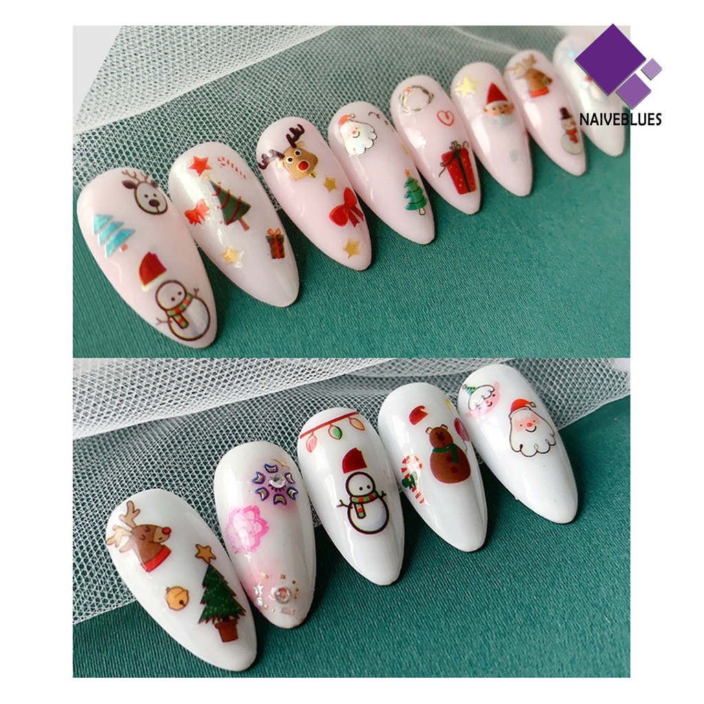 Naiveblue &gt; Stiker Kuku Motif Kartun Natal Untuk Nail Art