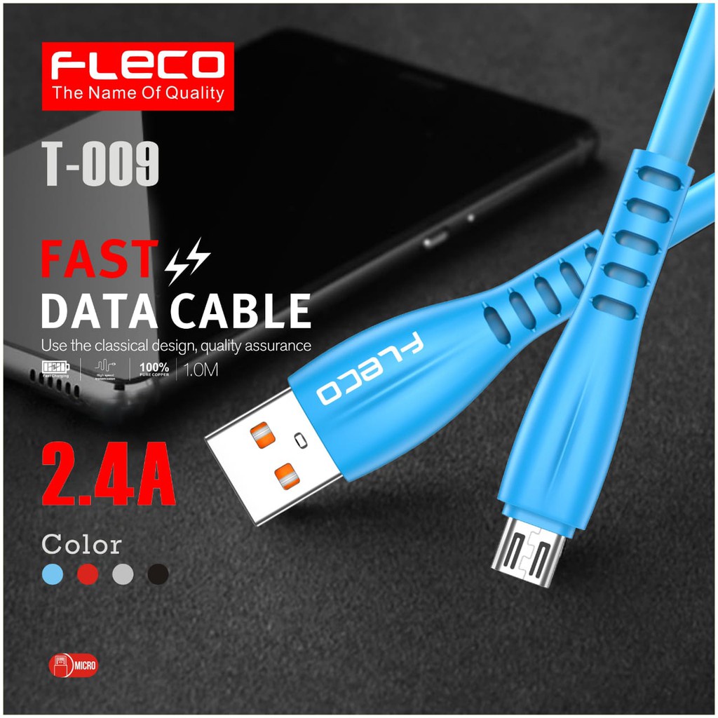 Kabel Data FLECO T-009 Micro USB Fast Charging Qualcomm 3.0A Original