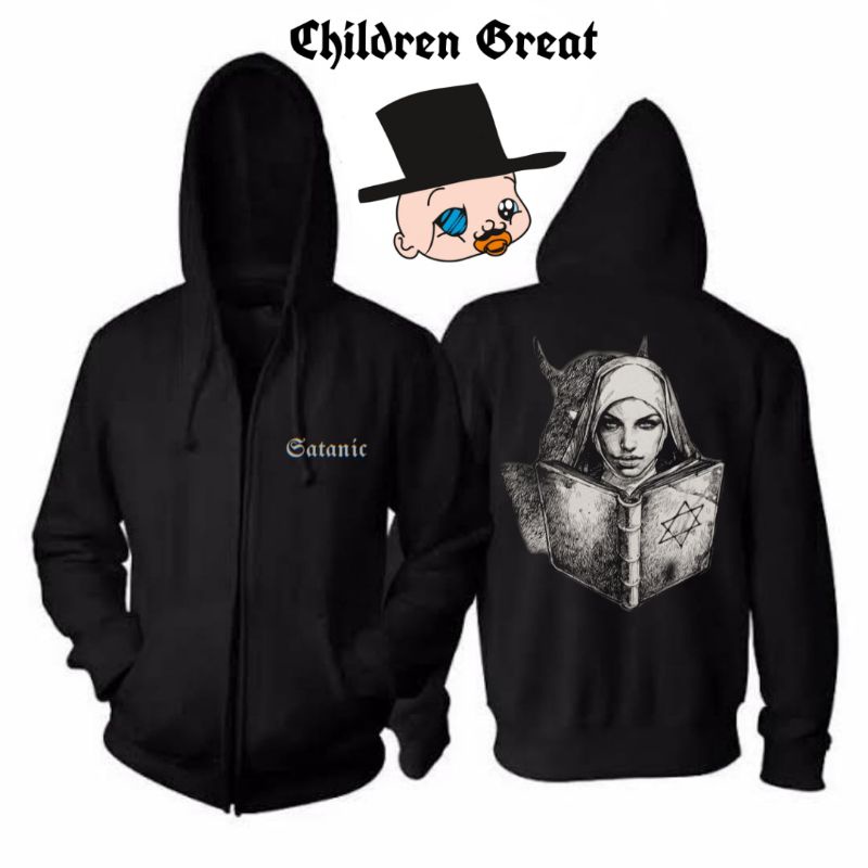 Jaket Hoodie SATANIC zipper religion setanisme dewasa tee jacket hitam polos sweater sweatShirt katu