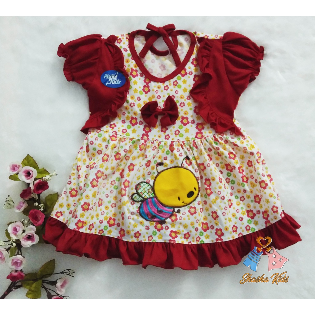 [M-08] Baju Bayi Perempuan/ Dress Bayi Perempuan Planet Kids cantik motif lebih untuk usia 0-6 bln