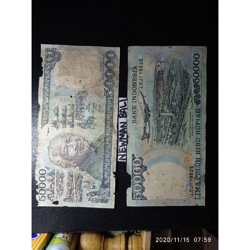 Uang Kertas Kuno 50rb Seri Soeharto th 1995 Kondisi Bekas Pakai Jelek