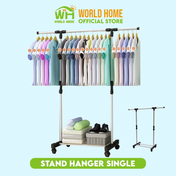 Stand Hanger Beroda Stand Hanger Baju Single Rak Baju Serbaguna Dengan Besi dan 4 Roda DGYJ-1