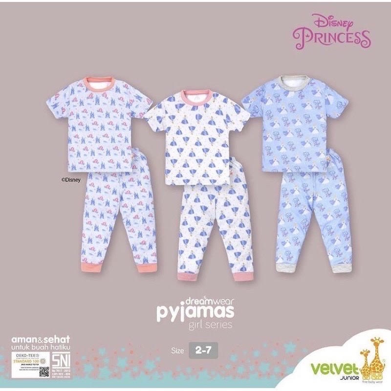 Velvet Piyama Dreamwear Baju Tangan Pendek Celana Panjang (Disney Princess)