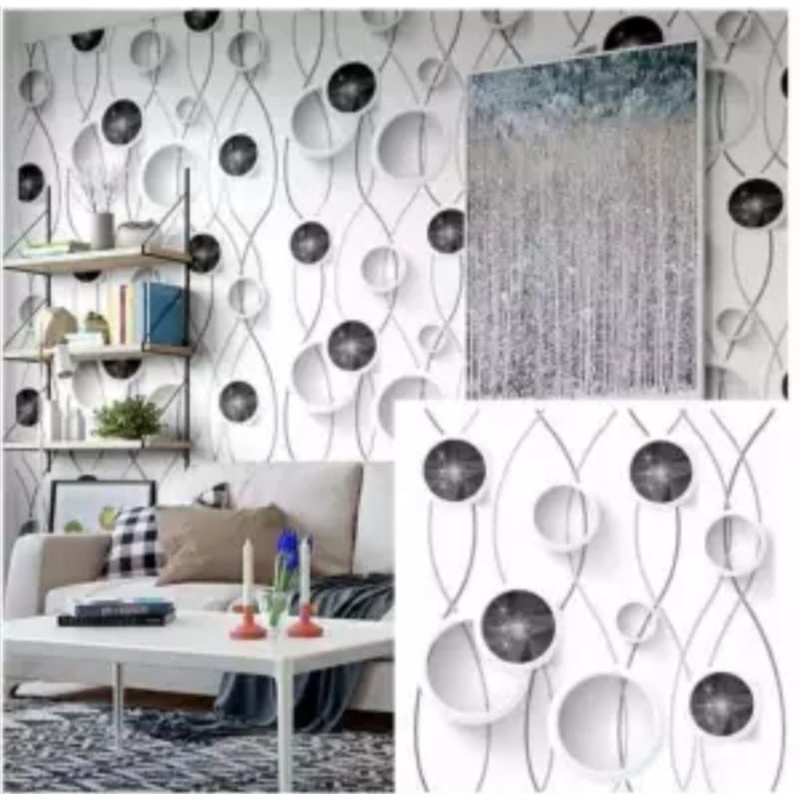 Wallpaper Dinding wave Bulat Hitam 10/9meter x 45cm