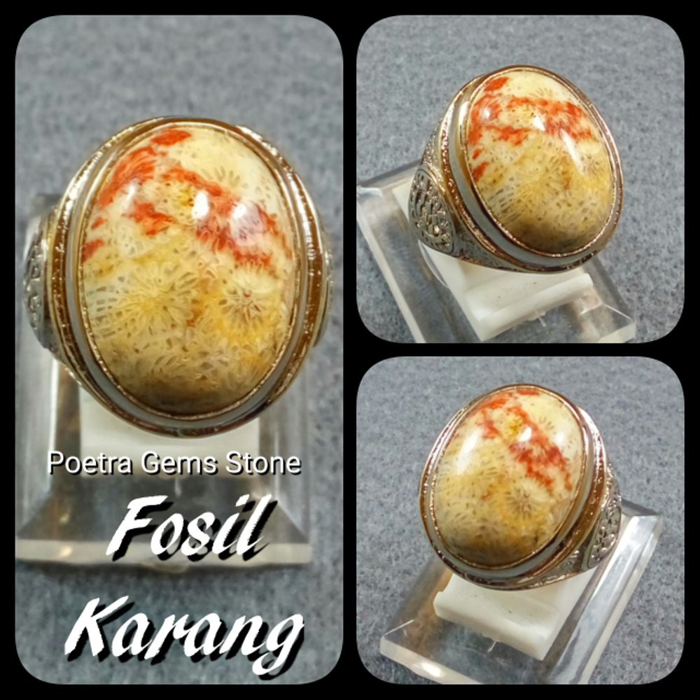 CINCIN FOSIL KARANG NATURAL AGATE SARANG TAWON MOTIF ISTIMEWA