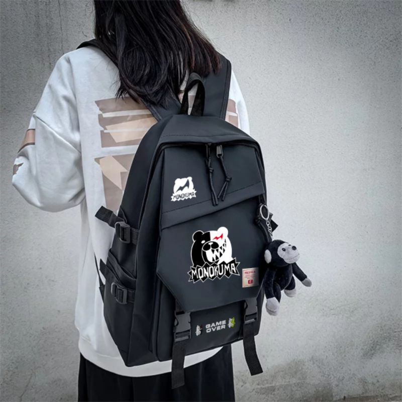 Danganronpa Monokuma Ransel Warna Solid Kasual Wanita Pria Ransel Remaja Perempuan Laki-laki Tas Sekolah Tas Ransel Tas Punggung Mochilas Perempuan5