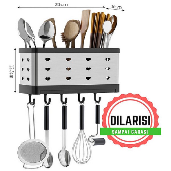 Tempat Sendok Gantung Keranjang Sendok Garpu Cultery Tempel Stainless