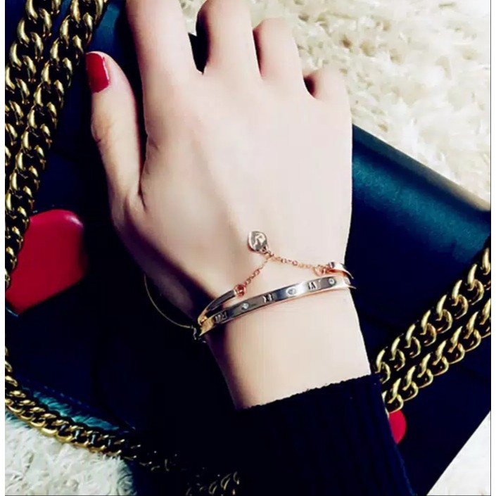 Luxury Gelang Stainless Steel Bangle Heart Bracelet