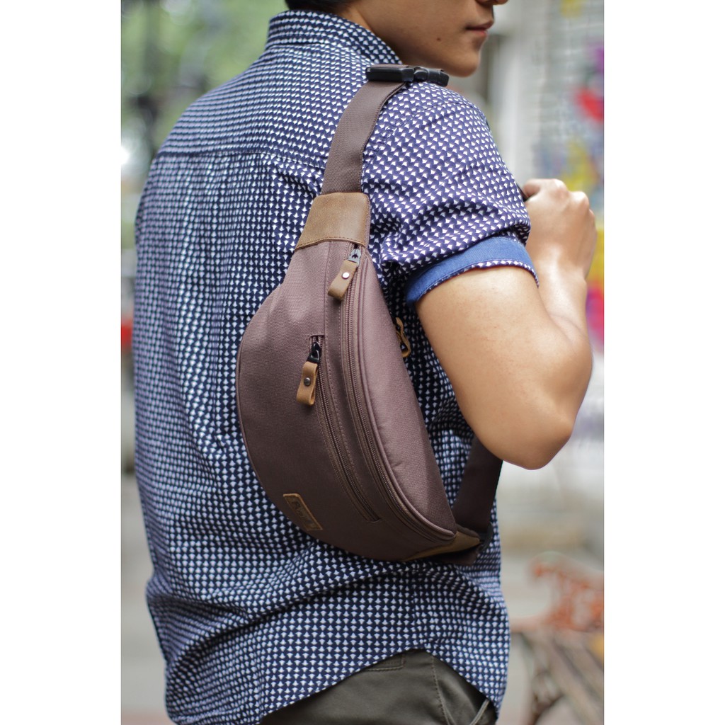 Waistbag Pusiill/Tas Pinggang/Tas Selempang Kombinasi Kulit Asli+Cordura unisex