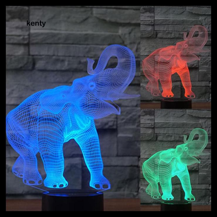 Terbaru Lampu 3d 3 Dimensi Gajah Ilusi Optik 7warna Hadiah Unik Lamp Tidur Usb 700za