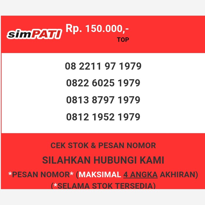 Nomor cantik Telkomsel murah tahun lahir 1979 simpati & loop T0888-150