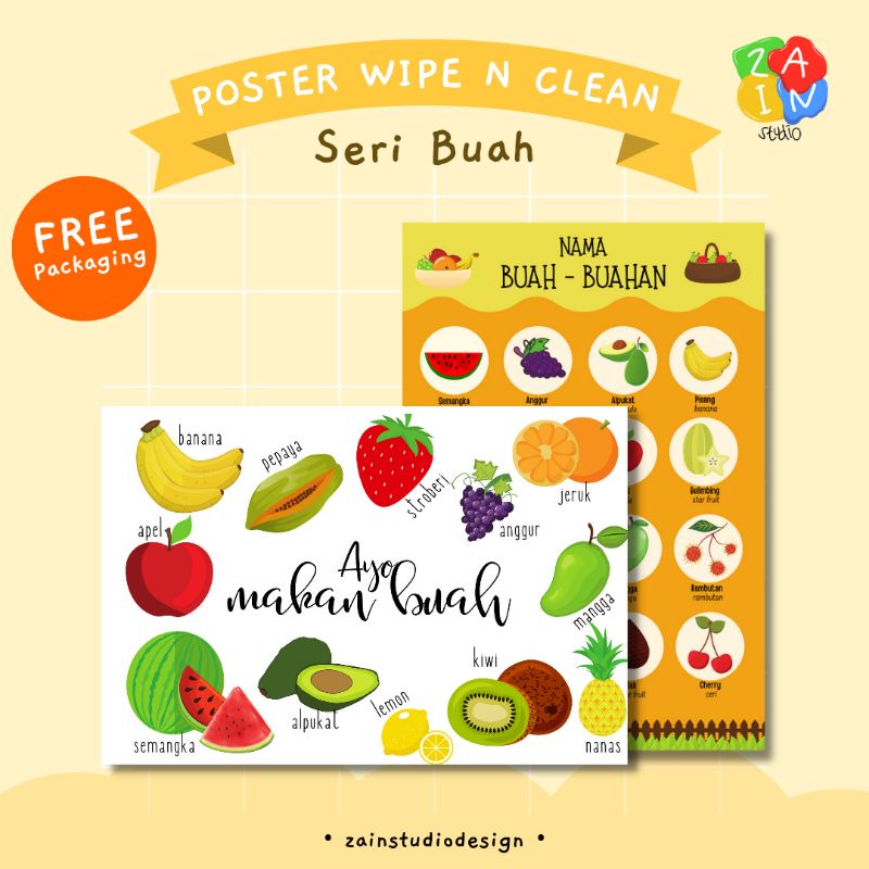 SERI POSTER NAMA BUAH - POSTER ANAK EDUKASI BALITA TK PAUD