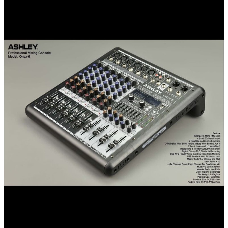 MIXER AUDIO ASHLEY ONYX6/ONYX 6 6CH USB-BLUETOOTH-RECORDING TO PC GARANSI