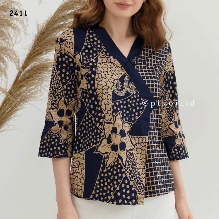Galery | Blouse Kimono Batik / Baju Batik Modern / Atasan Batik Wanita / Kantor - Army