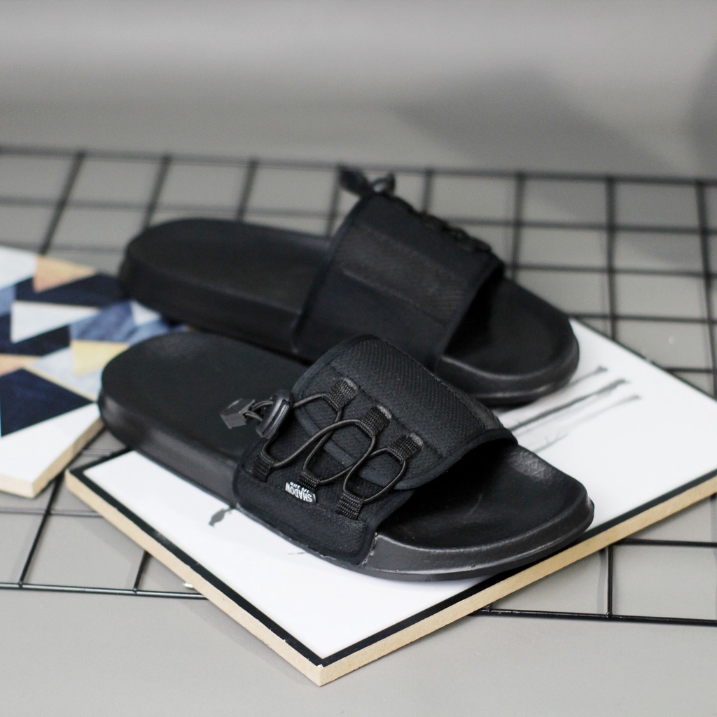 VINCCNT|Sendal Slide Pria Sandal Slop PrIa Hitam Original Trendy Kekinian Murah