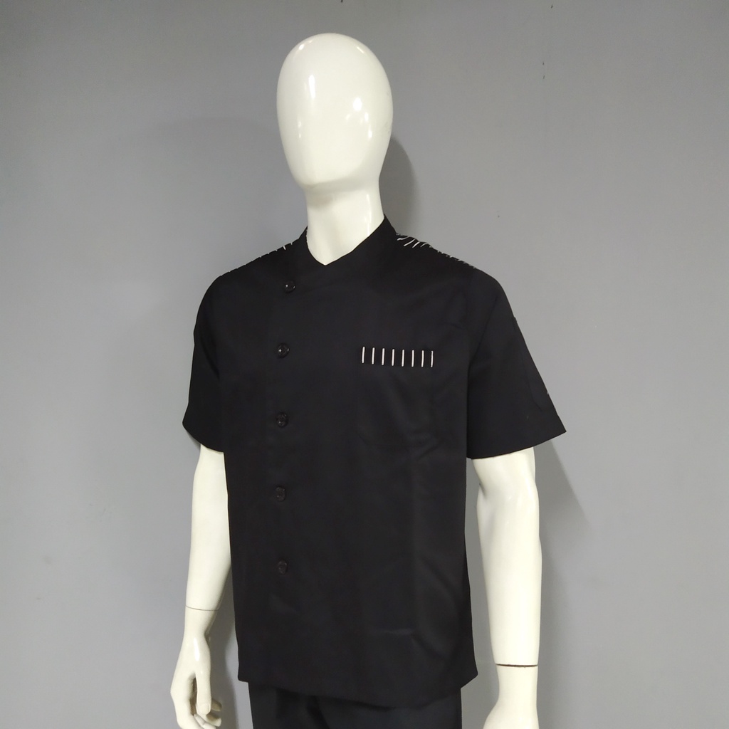 Chef Wear Baju Koki SS Hitam STRIPE LHRBLT