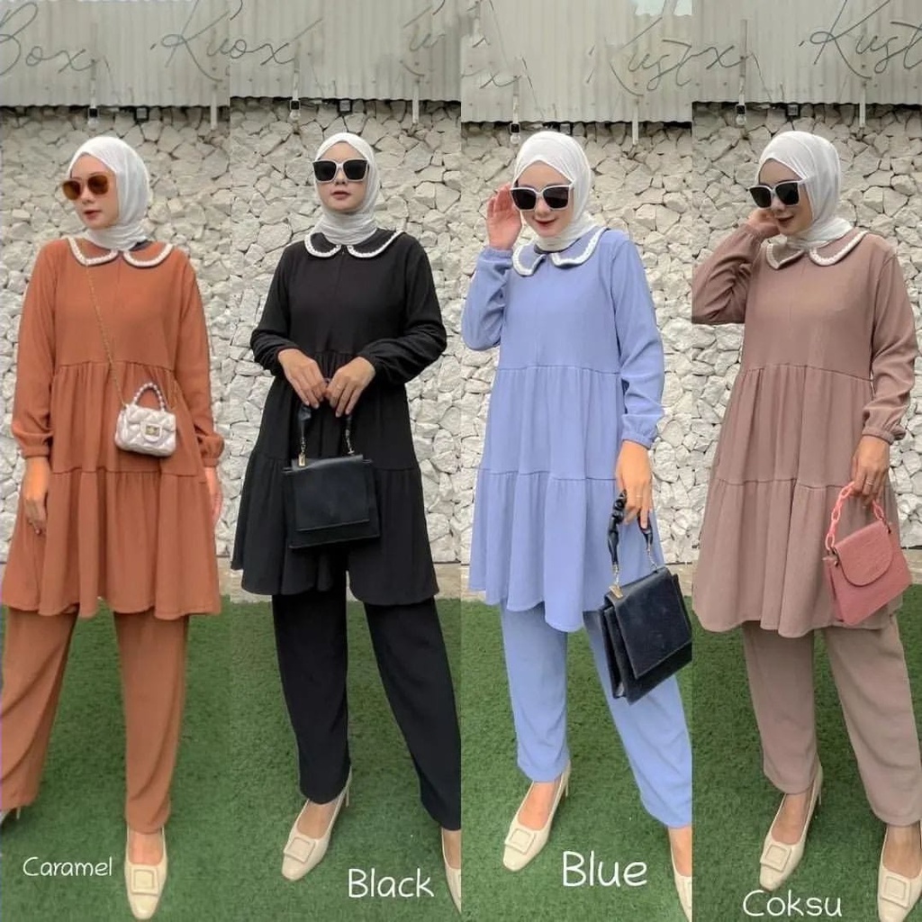 IK Hanover set baju muslim wanita kekinian set baju muslim + celana