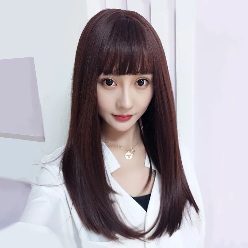 Wig Rambut Panjang Lurus Full Lace / Rambut Palsu Perempuan Dewasa Hair Extension Long Straight Poni Depan C5 F697