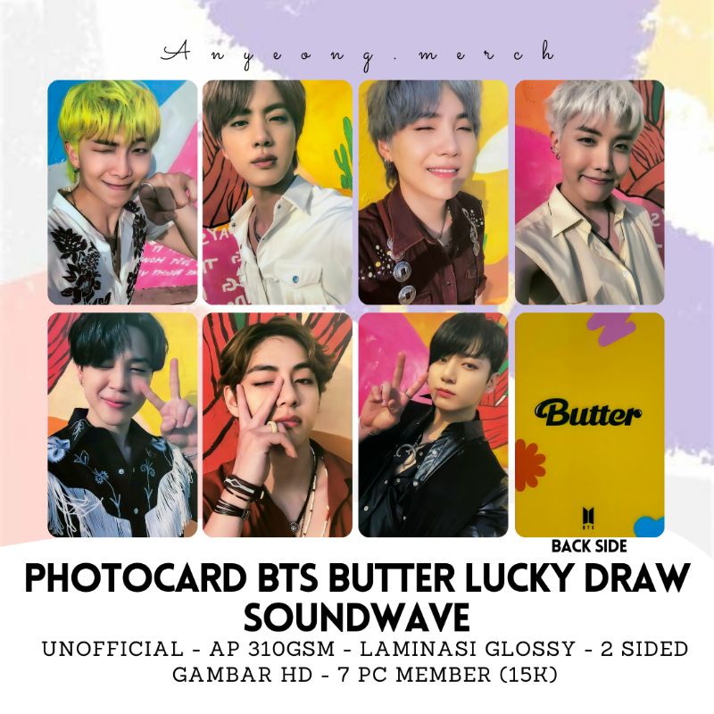 PHOTOCARD BTS UNOFFICIAL BUTTER LUCKY DRAW SOUNDWAVE - LAMINASI GLOSSY 2 SISI AP310Gsm